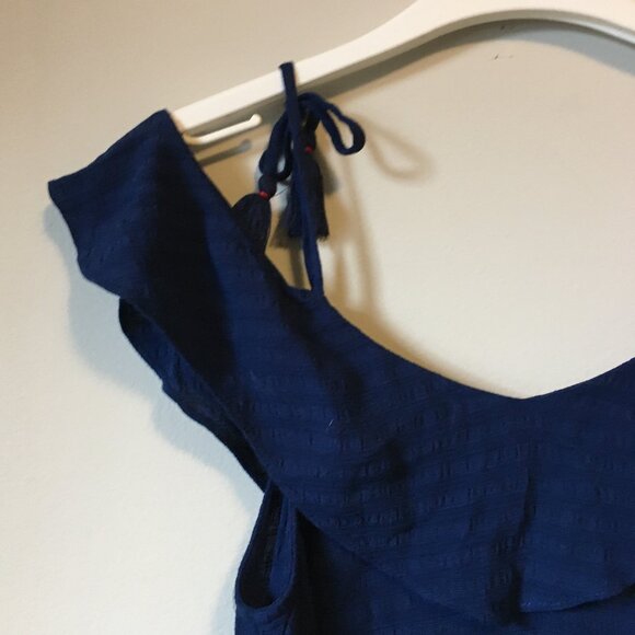 RW&CO. Navy Blue Off Shoulder Tasseled Rayon Beach House Tank Top - Picture 6 of 14